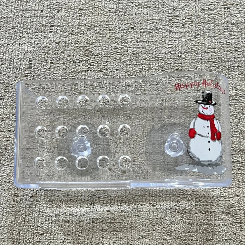 Happy Holidays Snowman Clear Acrylic Suction Cup Sink Caddy Sponge Holder